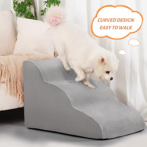 Image of Aodisman Dog Stairs for Small Dogs and Cats,3-Step Pet Ramp for Couch,Chair | 15.7 inch H Non-Slip Sturdy Dog Steps with Curved Ramp for Senior,Short-Legged Dogs,Puppy and Cats to Reach Sofa or Chair