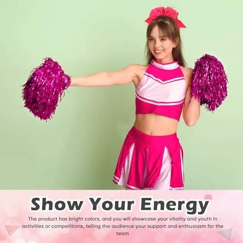 Yunlly 3 Pcs 10 Inch Cheerleading Pom Poms and Large Cheerleader Hair Bow Cheer Pom Poms Cheerleading Accessories for Kids Adults Sport Events Dance Basketball Football Baseball Team (Rose Red)