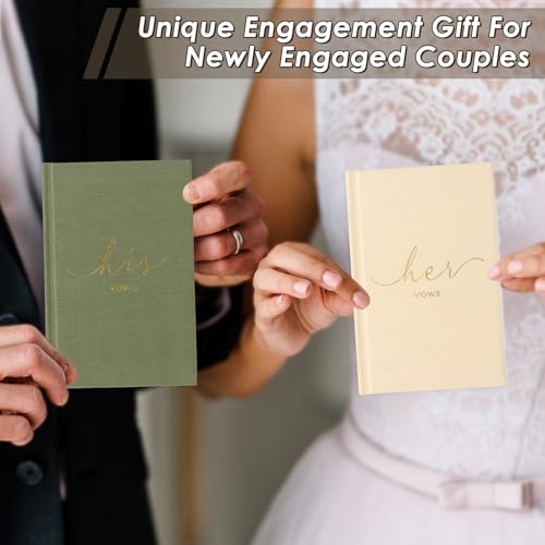 Image of Wedding Vow Books With Gold Foil Lettering, Hard Cover His and Hers Vow Books, Canvas Linen Foil Embossed Wedding Ceremony Vow Books - A Beautiful Addition For The Wedding Day, 56 Pages, 5.9 inch X 3.9 inch