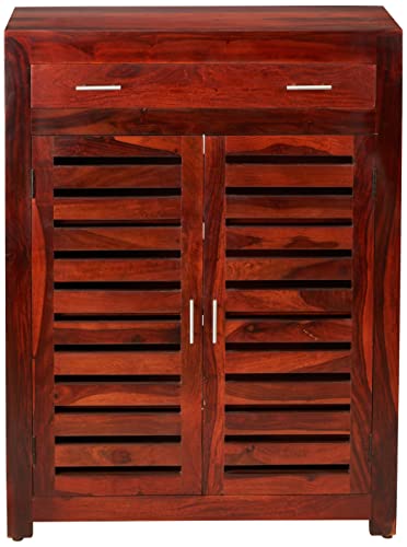 Image of Amazon Brand - Solimo Mondsee Solid Sheesham Wood Shoe Rack Cabinet with 2 Drawers (Honey Finish)