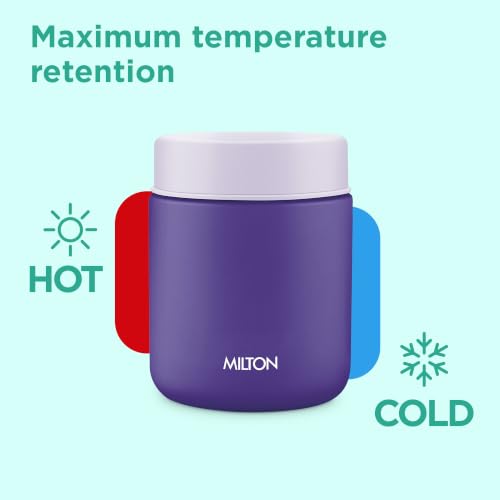 Image of Milton Grab N Go 450 Thermosteel Vacuum Insulated Food Jar|Hot & Cold Thermal Flask|Double Walled|Leak Proof|Ideal for carrying Soup, Khichdi, Sweet Corn to Office, School & Travelling, 410 ml, Purple