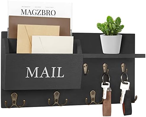 Heylor Key Holder for Wall, Mail and Key Hanger Wall Mount with Double Key Hook and Hat Coat Rack Shelf Decor,Key Organizer Suitable for Entryway, Hallway, Dog Leashes,House and Living Room, Black
