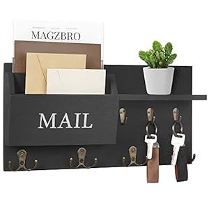 Heylor Key Holder for Wall, Mail and Key Hanger Wall Mount with Double Key Hook and Hat Coat Rack Shelf Decor,Key Organizer Suitable for Entryway, Hallway, Dog Leashes,House and Living Room, Black