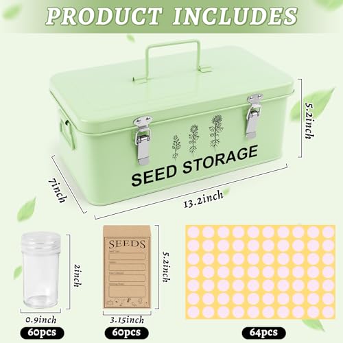 60Slots Seed Storage Organizer, Metal Seed Saving Box Seed Packet Container - Image 2