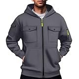 SOOUICKER Sweatjacke Herren mit Kapuze Oversize Zip Hoodie Outdoor Kapuzenjacke Sweat Taktisch...