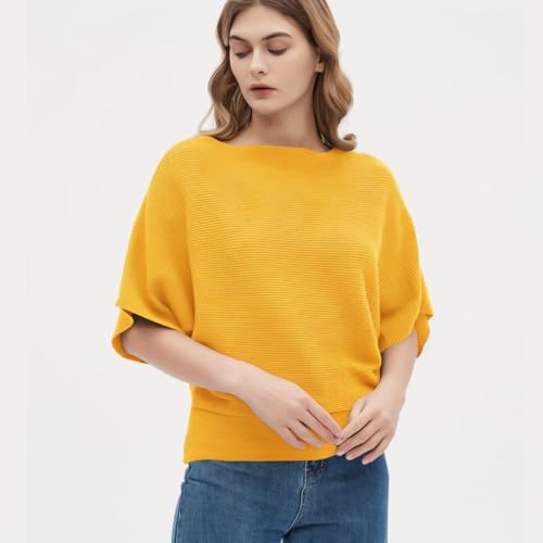 Image of EDSTAR Women Dolman Batwing Sleeves Knitted Sweaters Winter Boat Neck Pullovers Tops