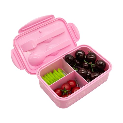 Image of Fast Forward Hello Kitty Bento Lunch Box for Kids | Sanrio Food Container with Utensils | BPA-Free Toddler Lunch Kit with 3 Compartments | Bento Snack Box with Spoon & Fork