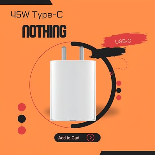 Image of Nothing 45W Dual Port Type-C Rapid Charger Adapter, Compatible with Nothing Phone 2 /2A, CMF Phone 1, Laptops, and More, Supports 18W USB-A for Android Mobiles, Earbuds, Tablets - White