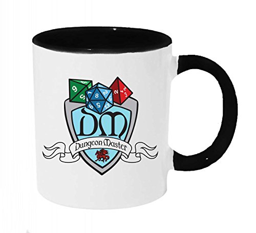 DM Dungeon Master Shield With Dice Black Handle Coffee or Tea 11oz Mug