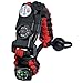 Pulsera Paracord Supervivencia España, Camuflaje Supervivencia Pulsera con Flint + Brújula + Termómetro + Silbato, para Caminatas en Canchas de Camping u Otras Actividades al Aire Libre (Negro + Rojo)