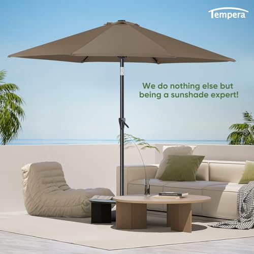 Image of Tempera Heavy Duty High Wind Beach Umbrella with Sand Anchor & Carry Bag | Patio Outdoor Umbrella with Aluminum Frame and Push Button Tilt, Ideal for Garden Lawn, UPF 60+