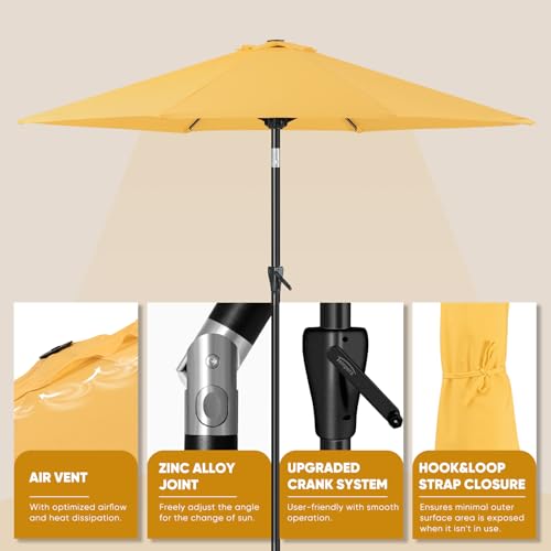 Image of Tempera Patio Market Outdoor Table Umbrella with Push Button Tilt and Crank, Large Sun Umbrella with Sturdy Pole & Fade Resistant Canopy, Easy to Set