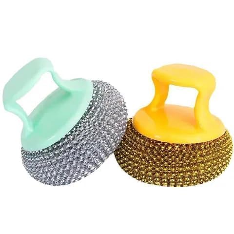 Golden & Silver Steel Wool Scrubber with Grip Handle (Pack of 2) | Heavy Duty Kitchen Cleaning Sponge for Utensils, Pots, Pans, Sink & Grill Cleaning-image-46