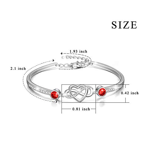 Image of AOBOCO 925 Sterling Silver Infinity Endless Love Heart Birthstone Bangle Bracelet - I Love You Forever Series Adjustable 6-8 in Bracelet with Crystals from Austria Romantic Birthday Jewelry Gift for Women Wife Girlfriend