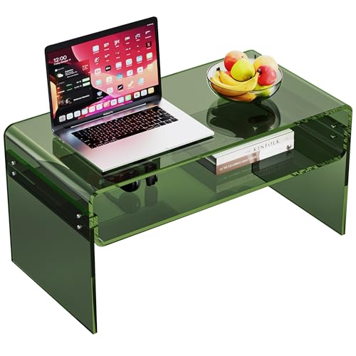 solaround Acrylic Coffee Table for Living Room Clear Rectangle Lucite Table with Open Storage Shelf (1, Green, Nomal)