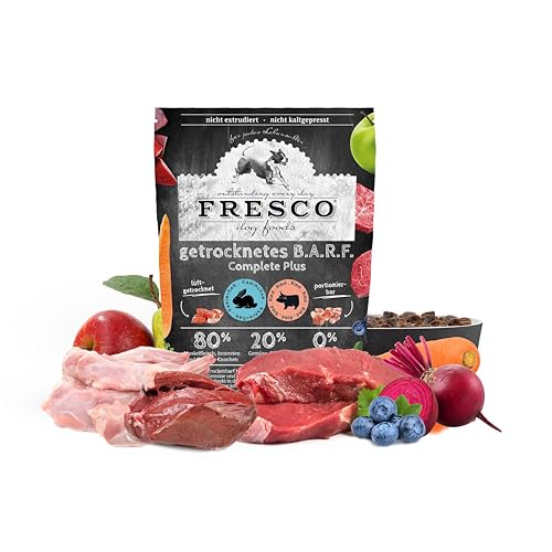 FRESCO Dog Complete Plus Trockenbarf Kaninchen mit Rind 2,5kg | Barf Trockenfutter für Hunde aus frischem Fleisch, Obst und Gemüse | 100% natürliche Zutaten | ohne künstliche Zusätze