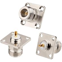 MOOKEERF 3 Pack N Female Connectors N-Type Female Jack 4 Hole Panel Mount Solder Connector N Female Jack Coax Adapter Chassis Mount