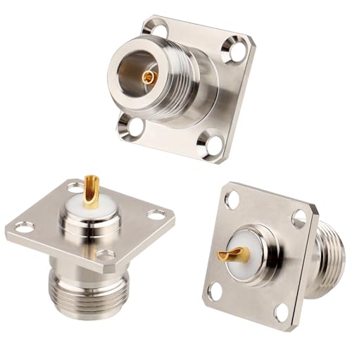 MOOKEERF 3 Pack N Female Connectors N-Type Female Jack 4 Hole Panel Mount Solder Connector N Female Jack Coax Adapter Chassis Mount