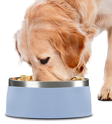 Dog Food Water Bowl - Stainless Steel Pet Feeding & Watering Bowl for Small, Medium, & Large Sized Dogs - Durable, Non Slip, 3 Cup Capacity (Cotton Blue)