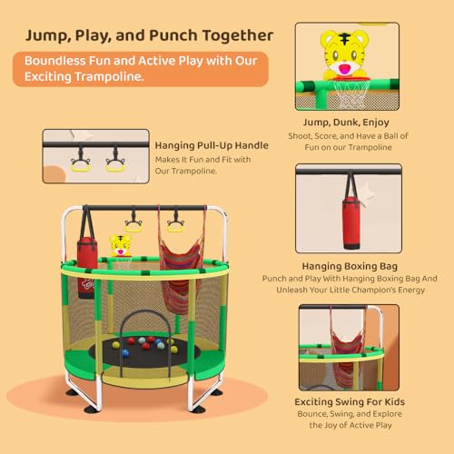 Image of StarAndDAisy 1.4 Meter Kids Trampoline with Safety Enclosure Net,Indoor&Outdoor Trampoline for Kids, Mini Round Bounce Jumper 4.5 Foot,Great Kids Gift (UPG Yellow & Blue)