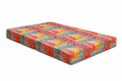 Image of Rosebell Foldable 4 X 6 Feet, Two Seater Sofa Cum Bed, Printed Sofa Bed Washable Cover- Perfect for Home & Office, Multicolor
