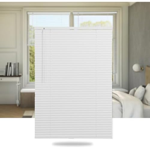 SEEYE Cordless Mini Blinds Aluminum Venetian Blind Horizontal Window Shades, 1" Slat Size - Rooming Darkening Blinds Anti-UV & Waterproof for Bedroom, Office, Easy to Install, 34" W x 64" H, White