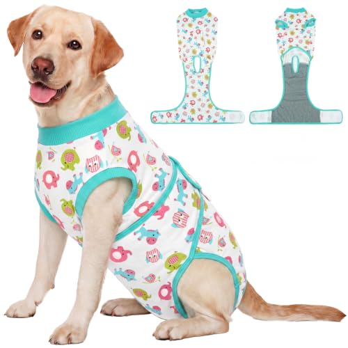 Image of Kuoser Dog Recovery Suit for Female Male After Surgery, Printed Anti-Licking Dog Surgery Suit for Spay Neuter, Breathable Pet Bodysuit for Abdominal Wounds Skin Disease, Cone Alternative Onesie, XL