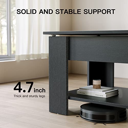 Totnz Lift Top Coffee Table, 39In Living Room Tables With Hidden Compartment And Storage Shelf, Solid Wood Coffee Table For Living Room (Black) #TOP4