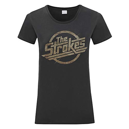LaMAGLIERIA Camiseta Mujer The Strokes - Grunge Logo Maglietta Rock 100% algodòn, M, Negro