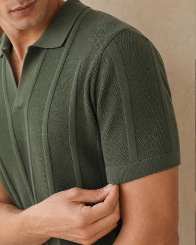 Image of NOBERO Men's Textured Polo Shirt, 100% Cotton Flat Knit, Regular Fit, Vibrant Hues, Classic Polo Collar, Soft & Breathable Casual Wear
