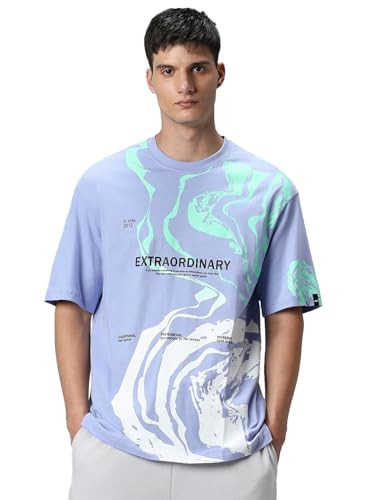 Image of Bewakoof Men's 100% Cotton Printed Oversized Fit Round Neck T-Shirt