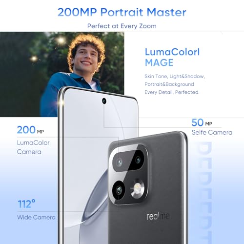 Image of realme 16 Pro+ 5G Smartphone 8+256GB Grey,144Hz AMOLED Display,7000mAh Battery,80W SuperVOOC, 50+200MP Camera, Qualcomm Snapdragon 7 Gen 4 Rocket LPDDR5X, IP69