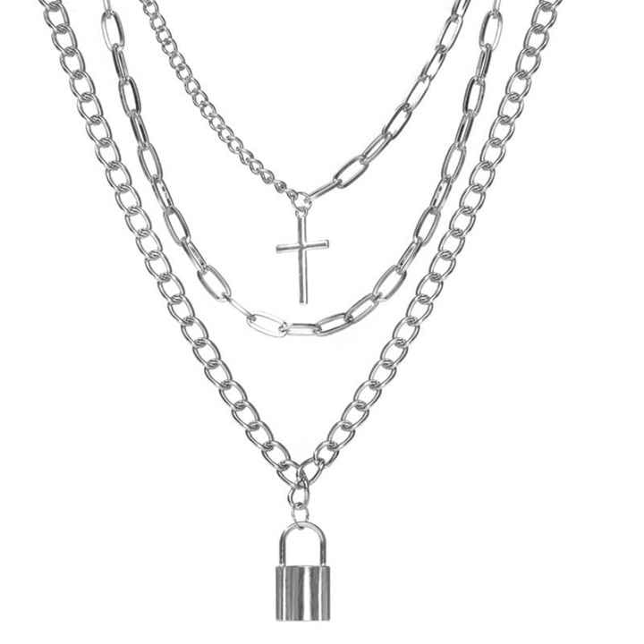 Buy RF REDFOXX 3-Layer Silver Chain Necklace Set – Gothic Punk