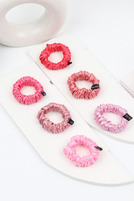 Image of Premium Satin Scrunchies for Women | Hair Bands, Ponytail Holders & Rubber Bands | Skinny, Fluffy, No-Damage Hair Ties | Girls Hair Accessories | Small Size | Pack of 6