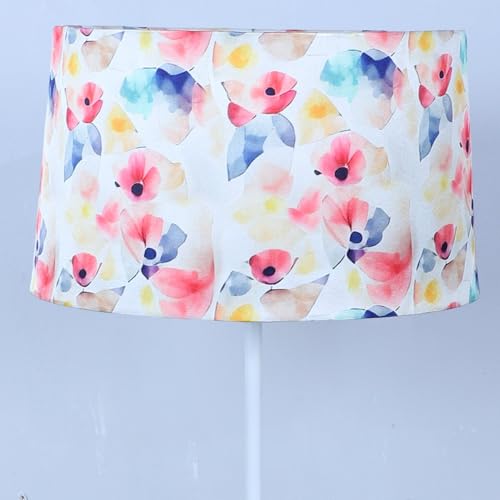 Image of tu casa White Metal-Iron Base Foldable Floor Lamps with Flower Print & Satin Shade for Bedroom, Living Room, Lounge, Office Area, Gifting Without Bulb for Home Decoration (Height - 57 inch)