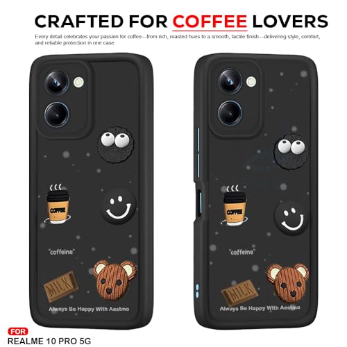 Image of AESTMO Back Case Cover for Realme 10 Pro 5G Cover | Cute Fun Cartoon 3D Ball | Coffee Silicone Case | Full Body Protection | Camera Protection Back Cover for Realme 10 Pro 5G (Black)