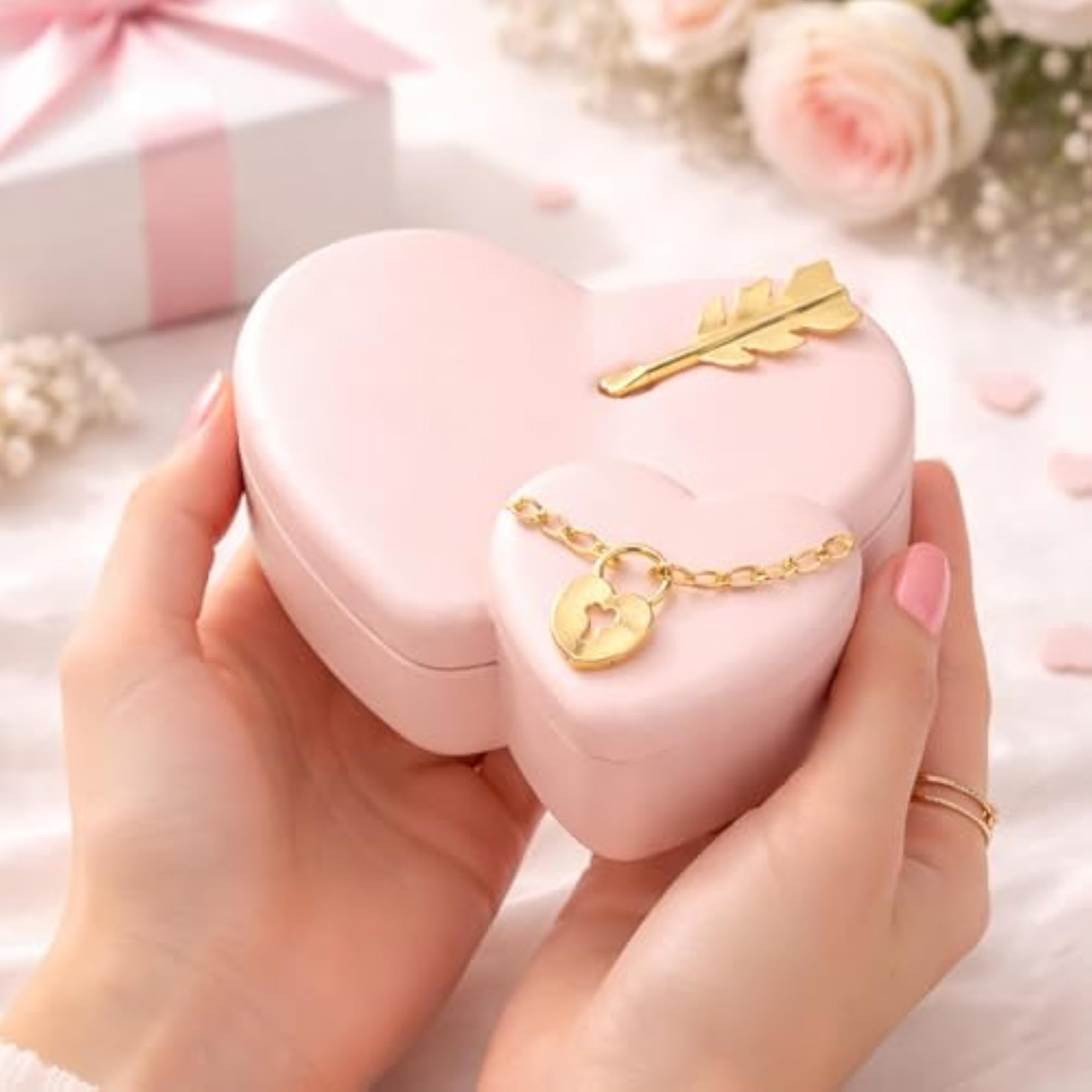 Heart Shape Jewelry Box with Arrow & Love Lock Design