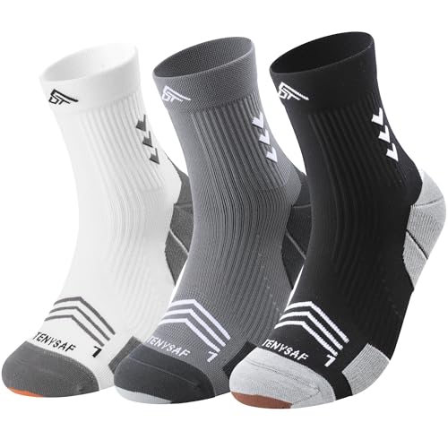 Lounwee Kompression Laufsocken Herren Damen: Anti-Blasen Kompressionssocken 3 Paar Sportsocken für Wandern Basketball Running