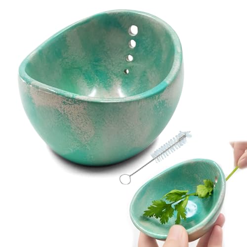 Herb Stripper Bowl, 4-Hole Resin Herb Stripper Tool for Kitchen &Garden, Easy Clean Herb Stem Remover with Ergonomic Handle, Fit Kitchen Gadgets for Home Cooks&Gardeners (Resin ceramic,Cyan)