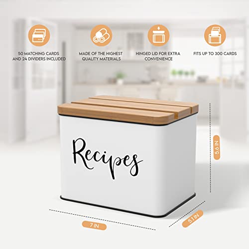 Deppon Recipe Box With Cards And Dividers, White Metal Vintage Farmhouse Design Recipe Organization Box, 4 X 6 Recipe Cards And Box Set With Grooved Lid #TOP3