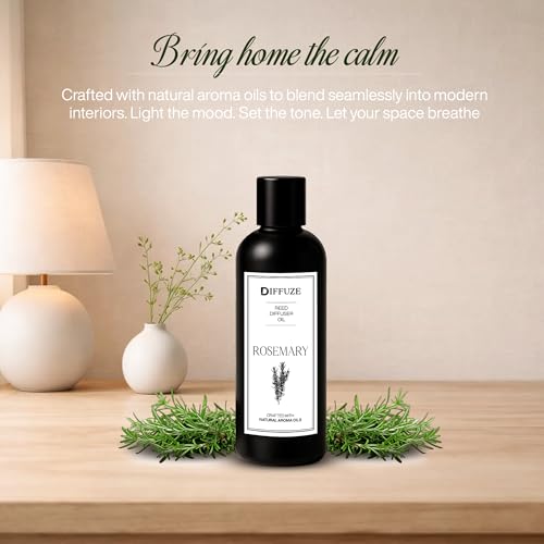 Image of DIFFUZE Rosemary Essential Oil Reed Diffuser Refill 100ml with 10 Fibre Reed Sticks | Aroma Oil for Home Office Bathroom | Diffuser Oil for Home Fragrance