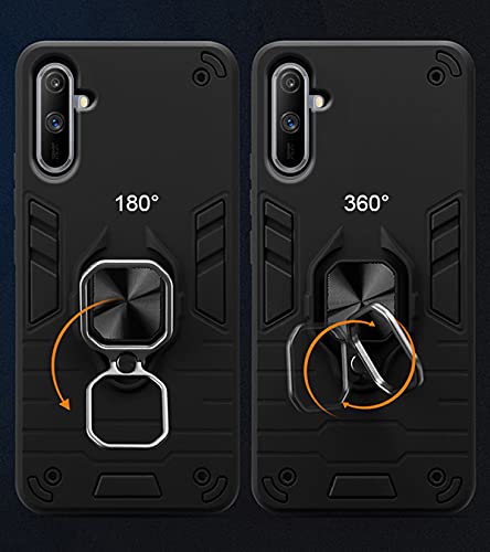 Image of Pikkme D5 Tough Armor Bumper Back Cover Case for Realme C3 |Ring Holder & Kickstand in-Built (Black)