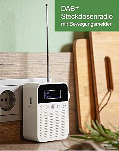 NEWTRO DAB STECKDOSENRADIO MIT BEWEGUNGSMELDER INKL. AKKU, portabler Radio, ideales Badradio mit automatischer EIN- und Abschaltung, Weckfunktion, USB-Ladebuchse, DAB+ Digitalradio