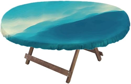 Miniatura 2 de Moderno mantel ajustable elástico ovalado, imagen de ondas de nube con aspecto degradado, impresión de ilustraciones contemporáneas de color