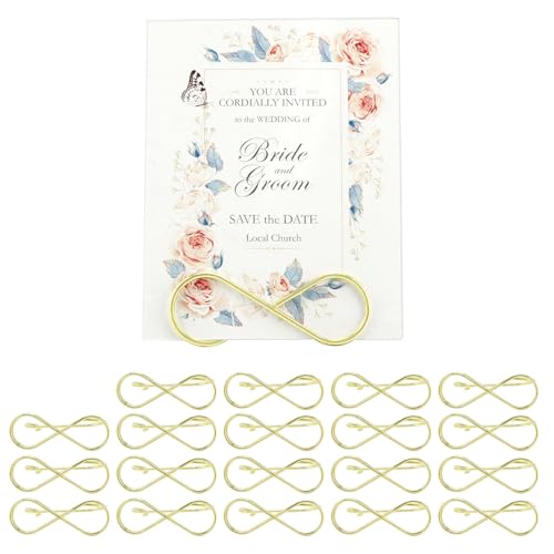 QWORK® 20 Stück 8-förmige Tischkartenhalter, Mini Tischnummernhalter Gold, Kartenständer, für Hochzeiten, Partys und Veranstaltungen