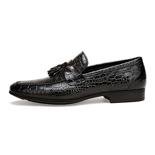 Image of Mens Leather Tassel Loafer, Classic Luxury Smooth Upper Tassel Slip-on Penny Loafer for Mens, Black