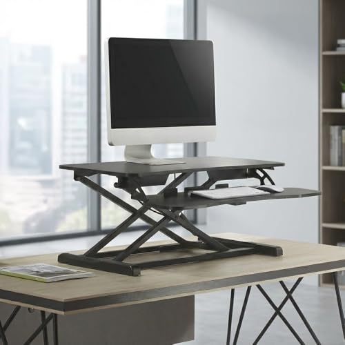 Image of TARKAN Standing Desk Converter, Height Adjustable Workstation, Hydraulic Sit Stand Desk Riser (65cmx40cm TableTop, 50cm Height) (Black)