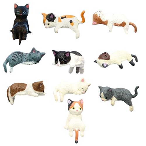 Sikweny 10 Stück Katzenfigur Harzmaterial Tiere Figuren Simulationsdesign Katze Spielzeug Kinder Niedliche Form Mini Tiere Autoinnenraum Für Geburtstag Feiertage Umzug Neuwagenkauf