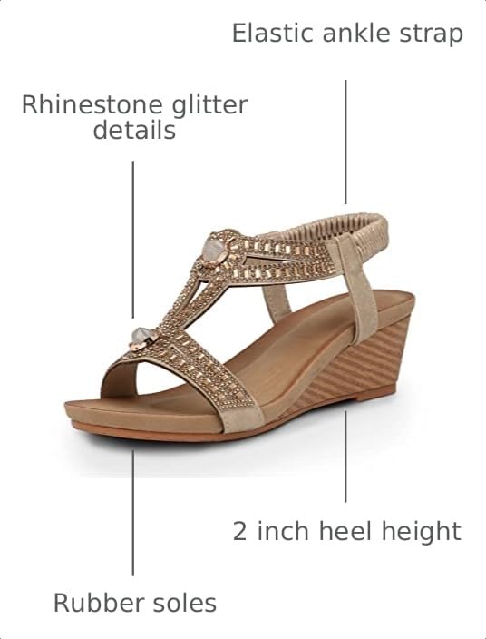 Image of FRALOSHA Wedge Sandals for Women Dressy Summer Rhinestone Glitter Open Toe Casual wedge heels Sandal Comfy Cute Beach Shoes