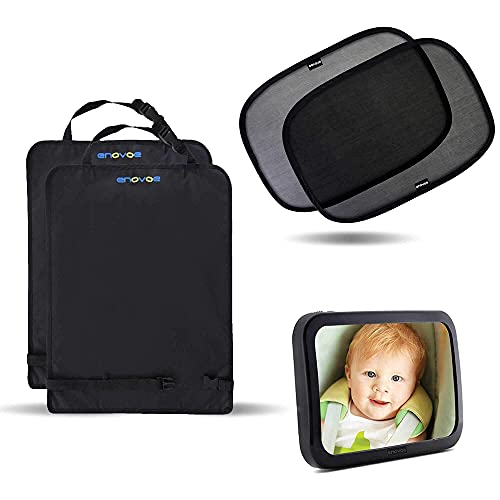 Image of Enovoe Baby Car Bundle, Car Window Shade 21" x 14" (4 Pack) with Baby Car Mirror and Kick Mats (2 Pack) - Shields Little Ones from The Sun and Keeps Car Looking Fresh